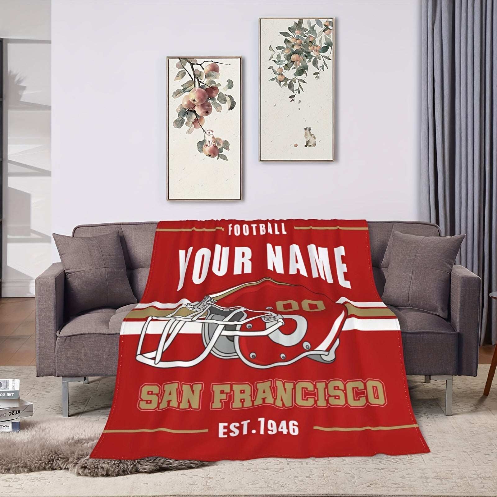 Personalized San Francisco Football Blanket Custom Name Throw for Bed Sofa Cozy Flannel