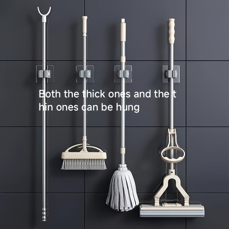 6-Pack Wall-Mount Mop and Broom Holders Heavy-Duty Plastic for Bathroom Kitchen