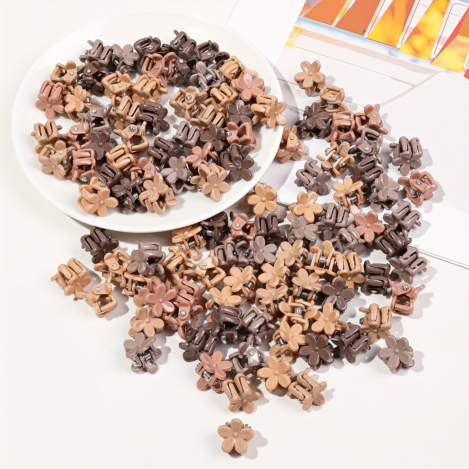 100pcs Flower and Butterfly Hair Claw Clips Set for Women and Teens Plastic Solid Color