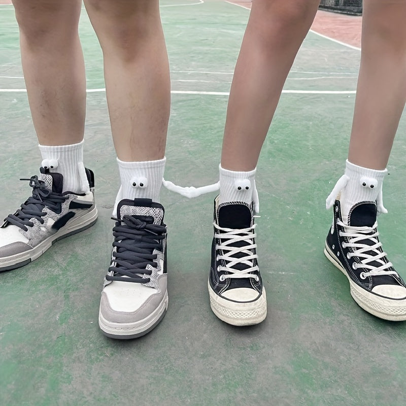 Magnetic Couple Mid-Calf Socks for Women Geometric Pattern Knit Fabric Cute and Funny Style