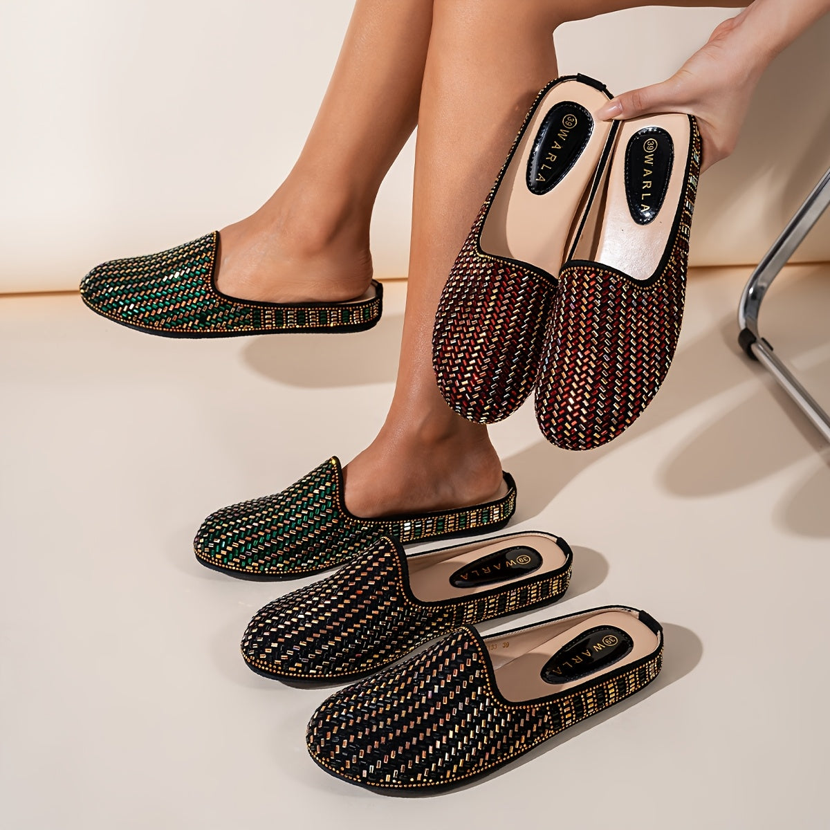 Women Geometric Rhinestone Slip-On Flats Comfortable Casual Shoes