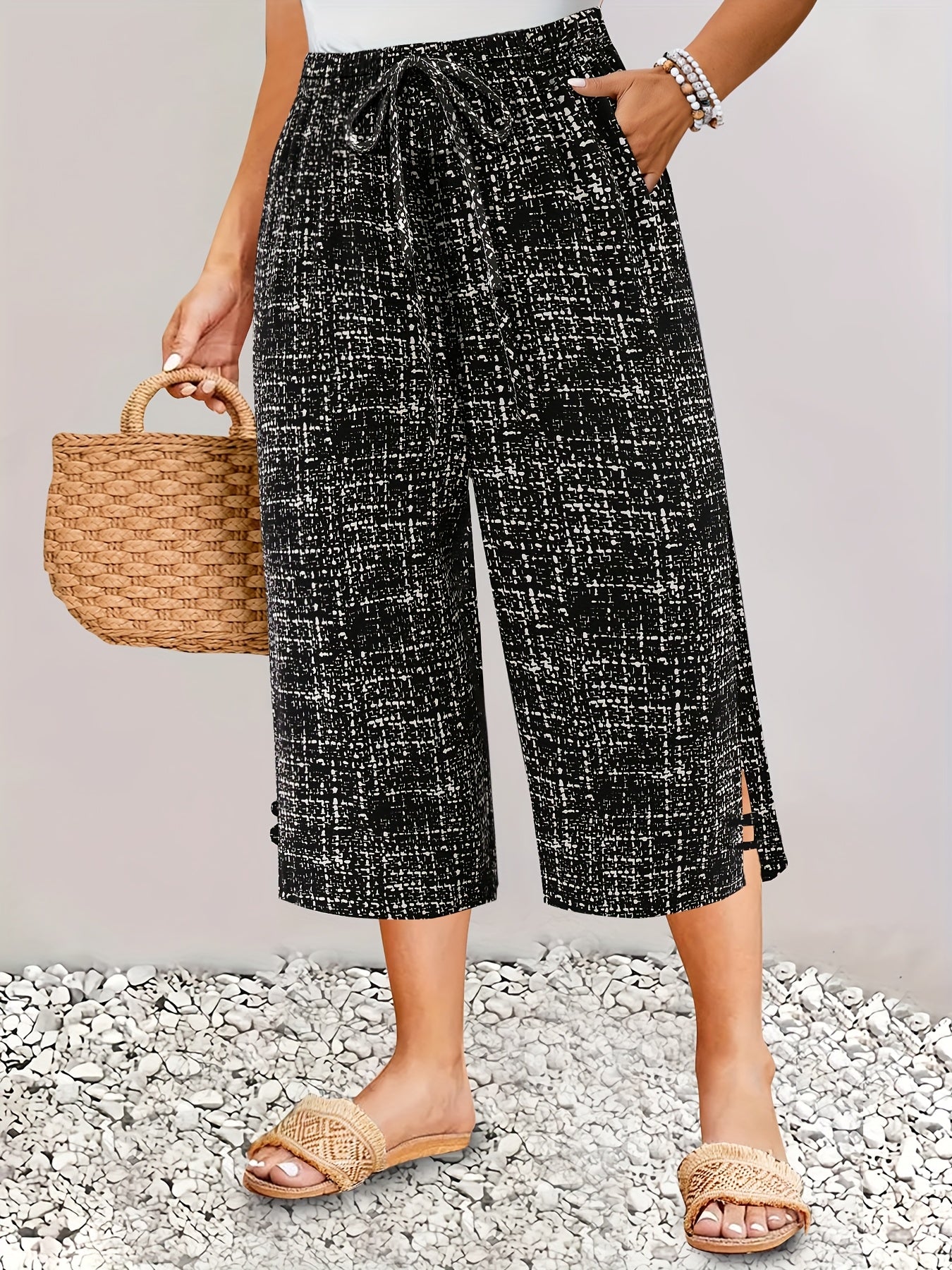 Women's Wide-Leg Pants Breathable Non-Stretch Summer Trousers Formal Casual