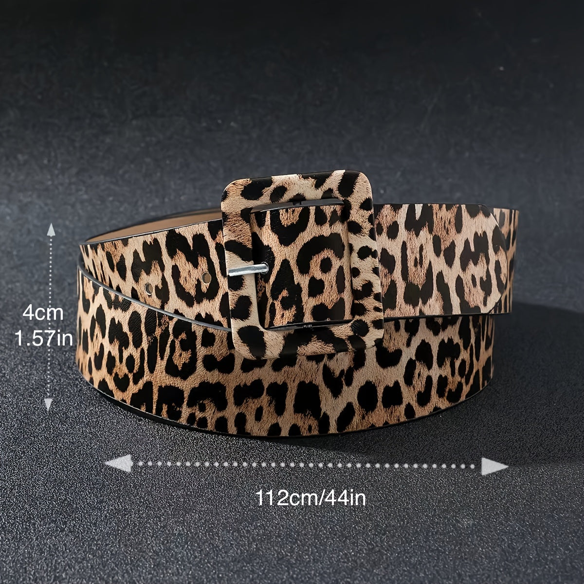 Women's Leather Coat Dress with Square Pin Buckle Leopard Print Vintage Wide Belt