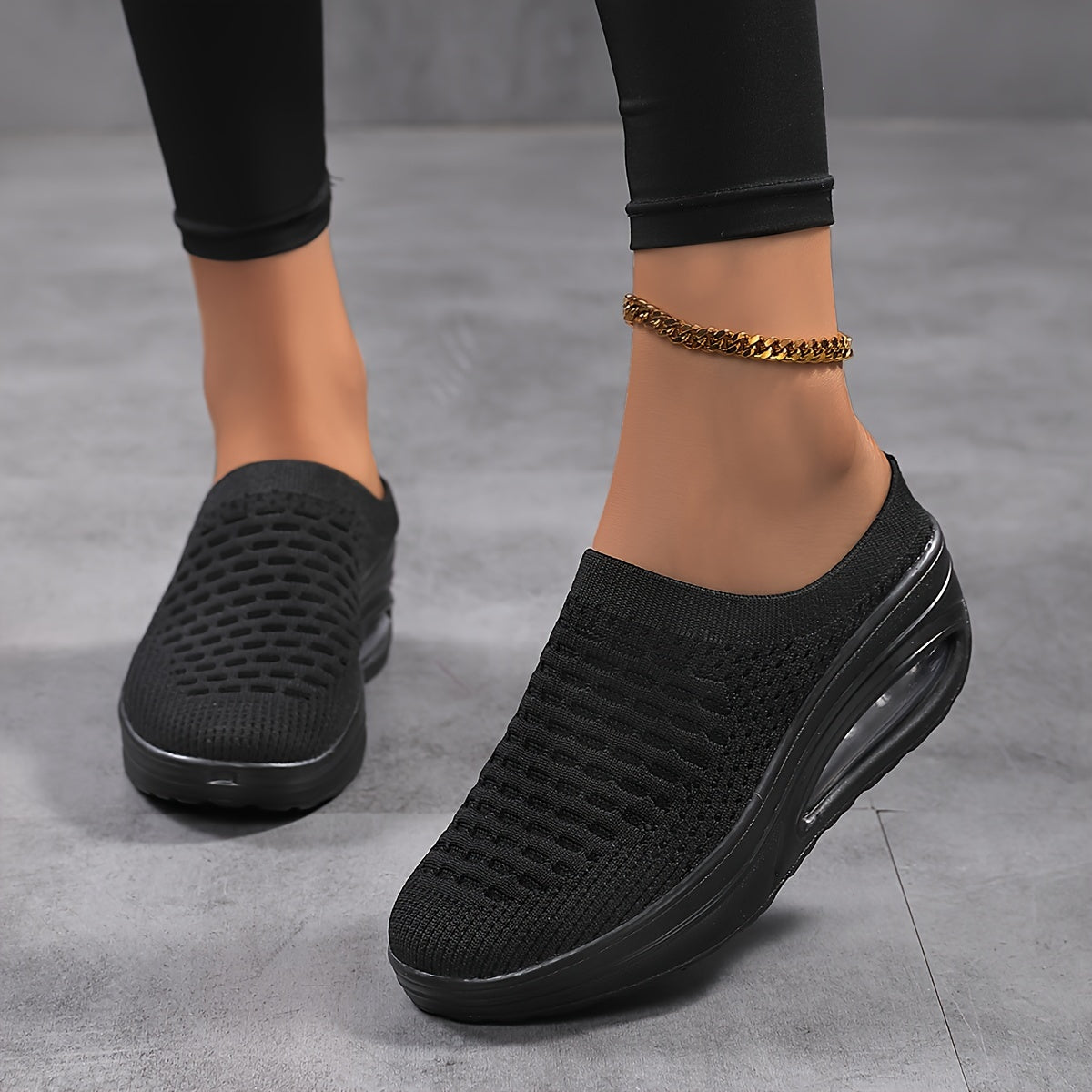 Women's Breathable Woven Mule Sneakers Casual Slip-On Platform Shoes