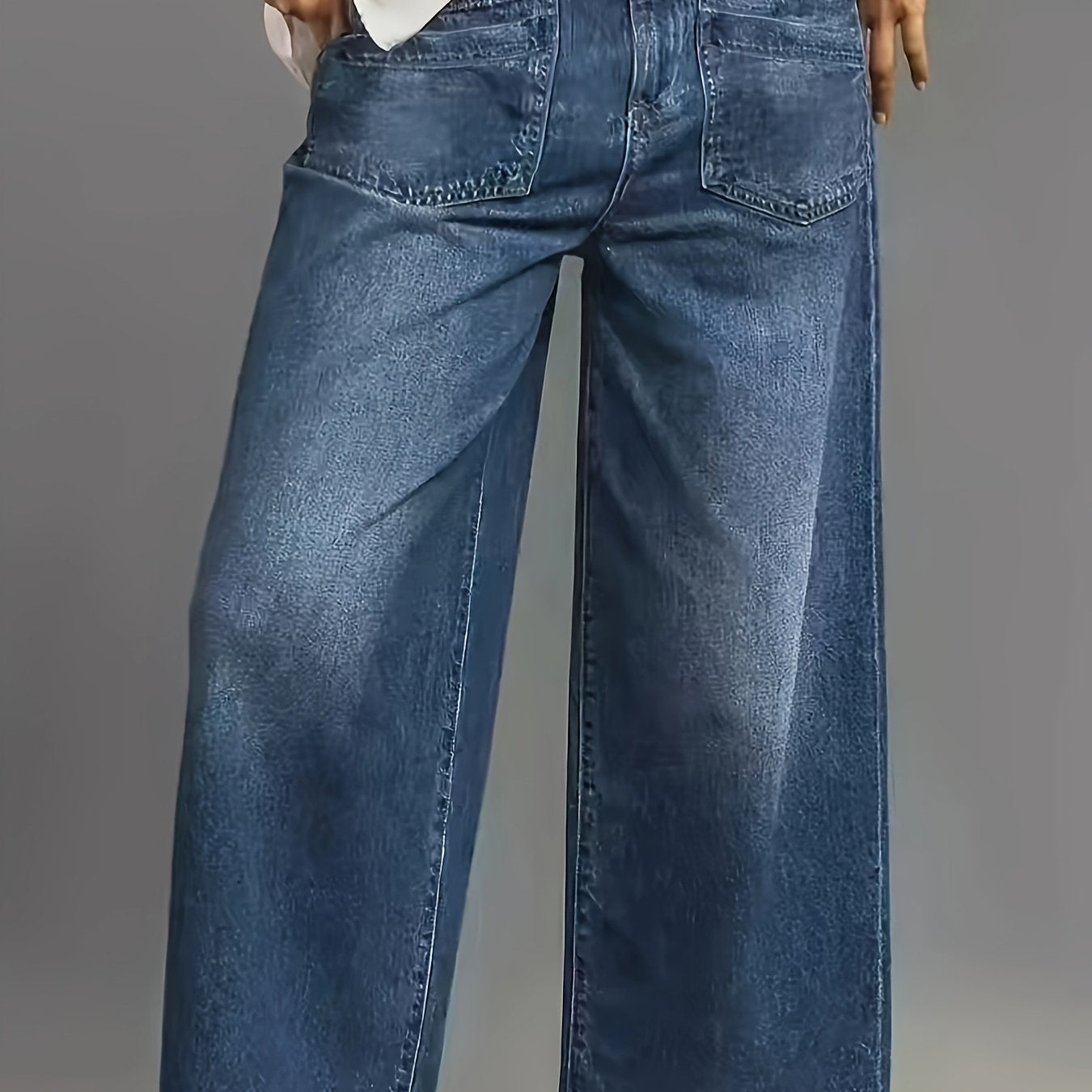 Plus Size Women's Stretch Denim Straight Leg Pants Mid-Rise Casual