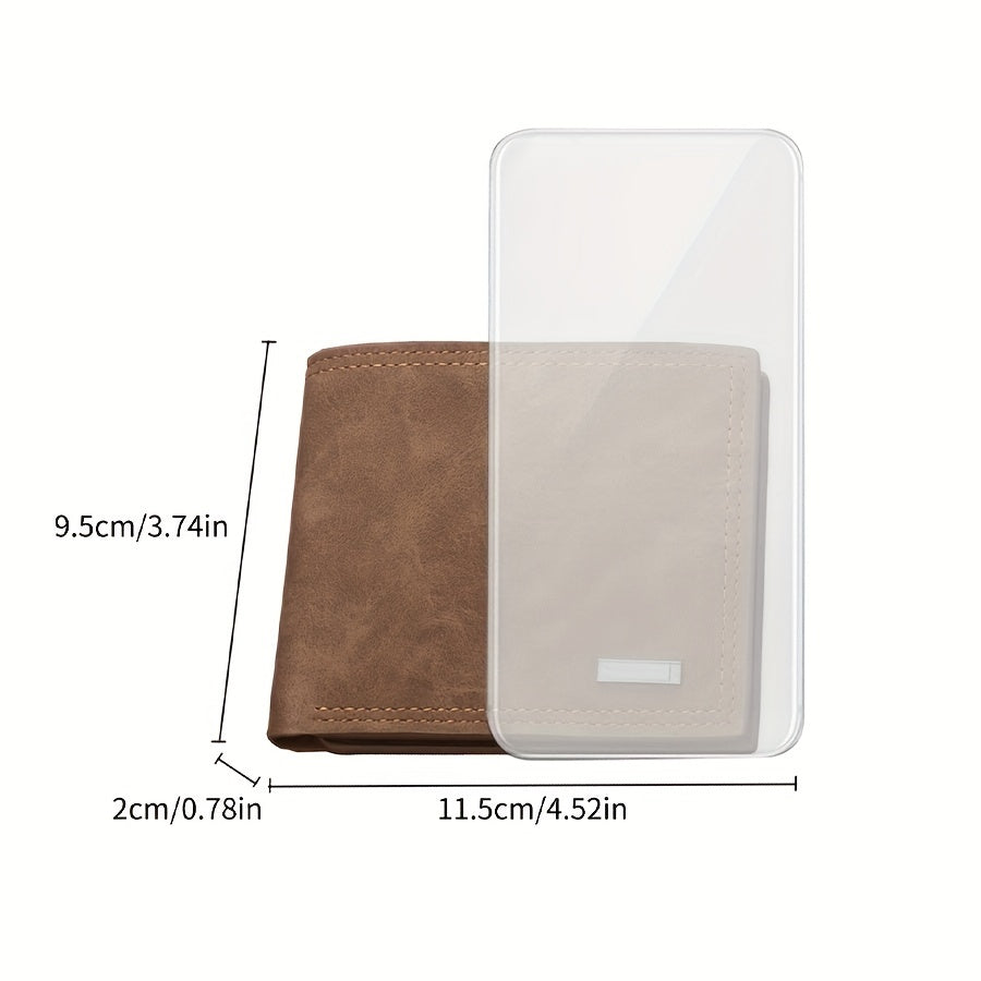 Men's PU Leather Wallet with Coin Purse Card Slots and Large Cash Capacity