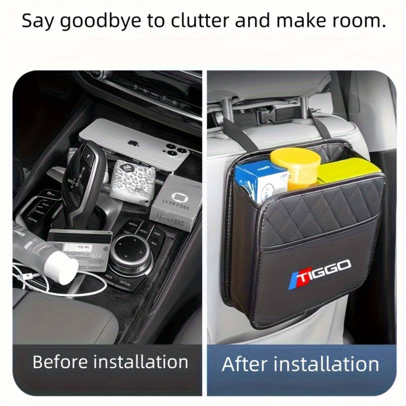 Multifunctional Faux Leather Car Storage Box With Cup Holder and Phone Pocket