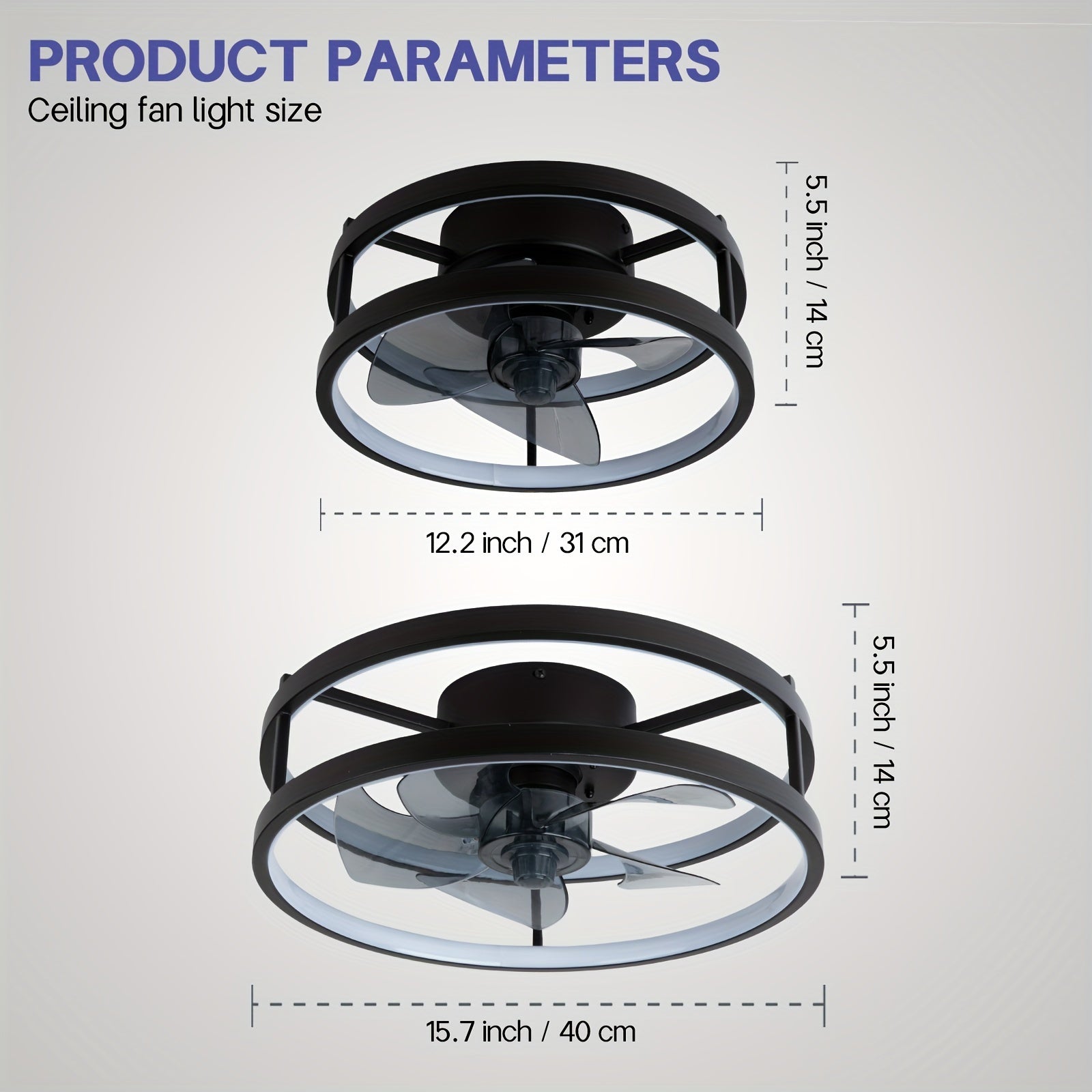 Black Dimmable Low Profile Ceiling Fan with Lights Remote Control for Bedroom Living Room Kitchen