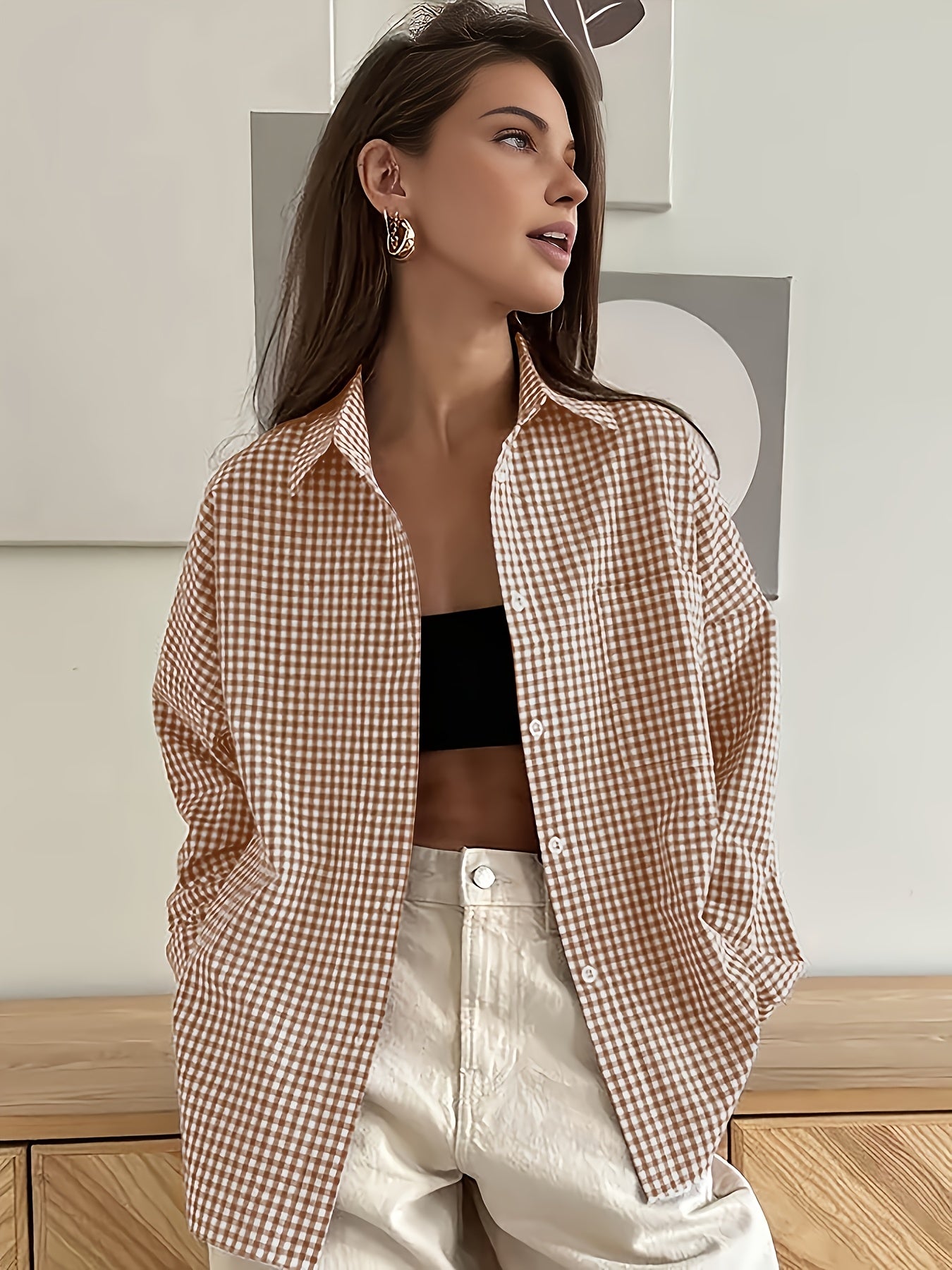 Ayollar uchun kundalik tekis chiziqli kofta, uzun qoʻl, kuz-qish mavsumiga mos, erkin fit