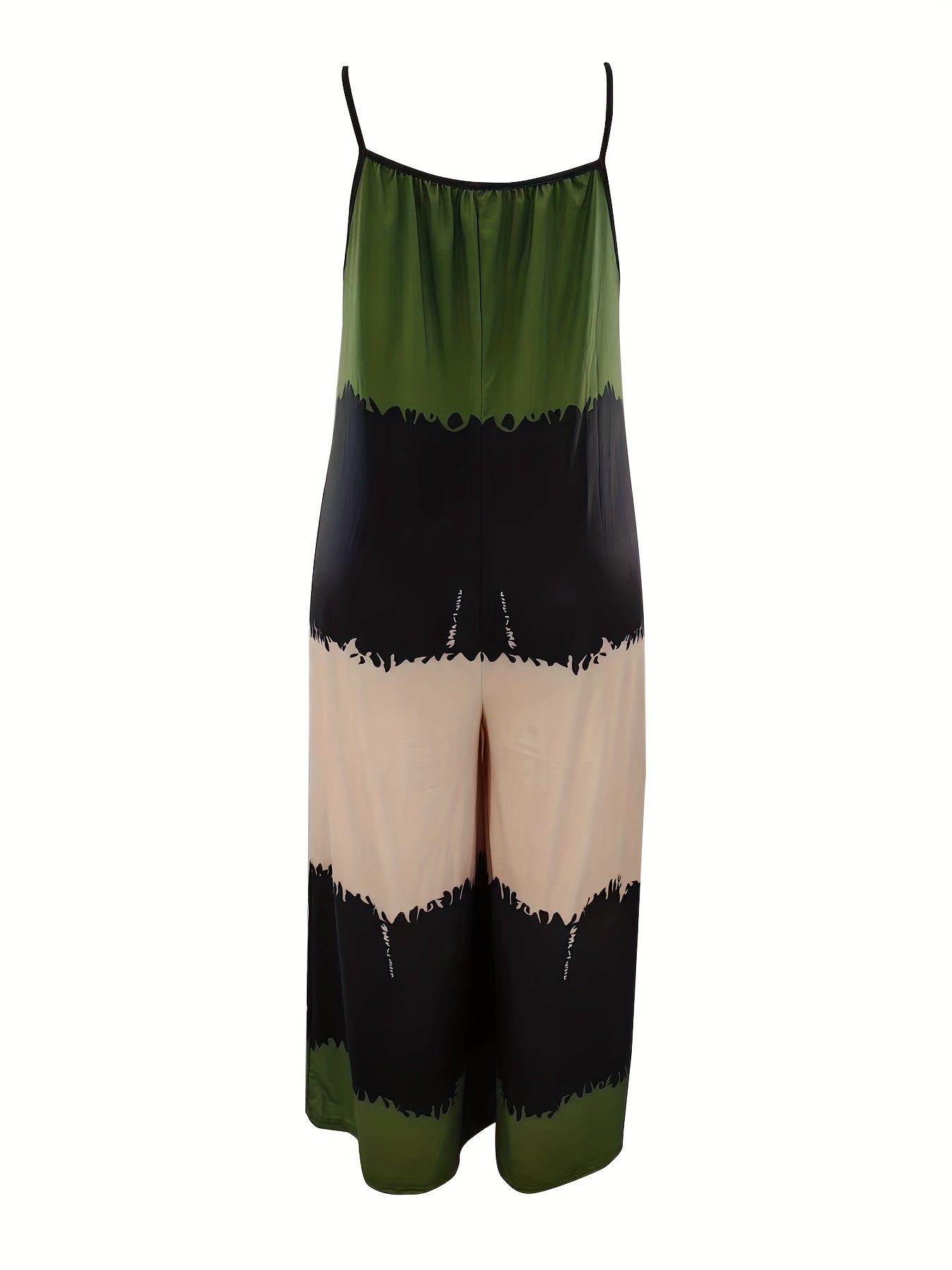 Plus Size Colorblock Ruched Sleeveless Jumpsuit Casual Women's Clothing