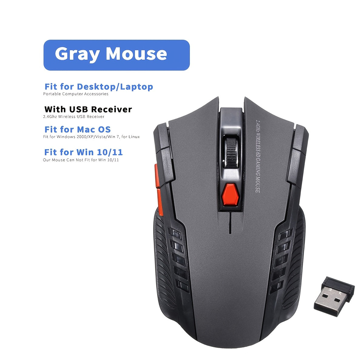Wireless Gaming Mouse with 2.4GHz USB Nano Receiver Battery Powered for PC Mac Laptop Chromebook