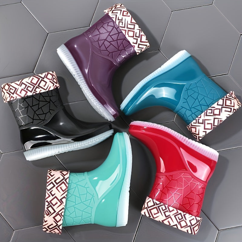 Women's Short Rain Boots Waterproof PVC Glossy Non-Slip Winter Shoes