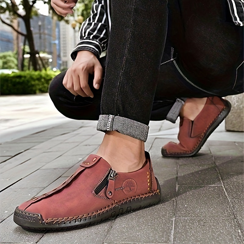 Мужские повседневные туфли-слипы большого размера с молнией, противоскользящая резиновая подошва, всесезонные