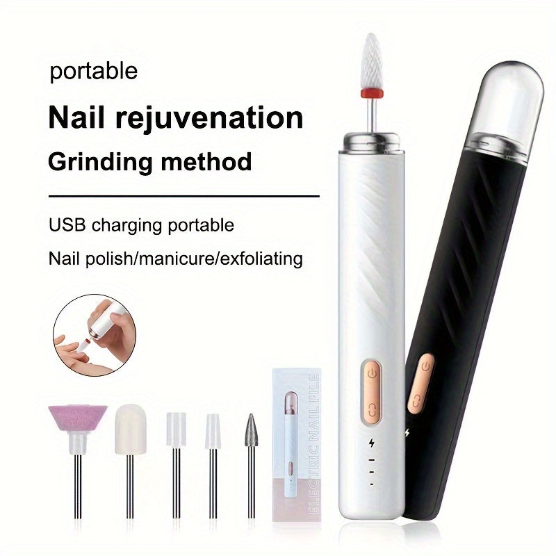Rechargeable Electric Nail Drill Set with 5 Drill Bits for Gel Nails Home Manicure Pedicure