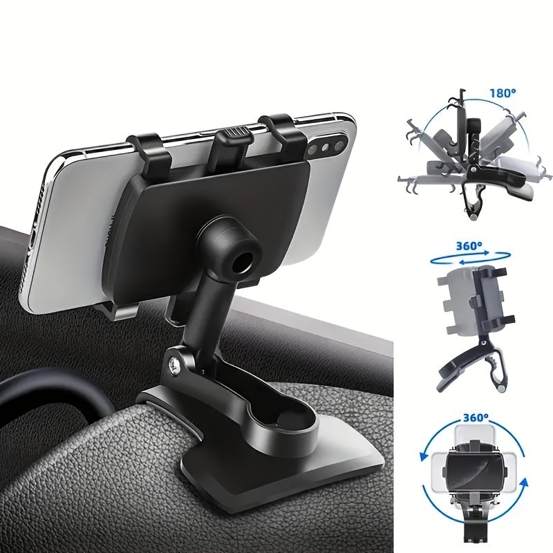 Adjustable Car Phone Mount for Dashboard, Rotates and Secures Smartphone