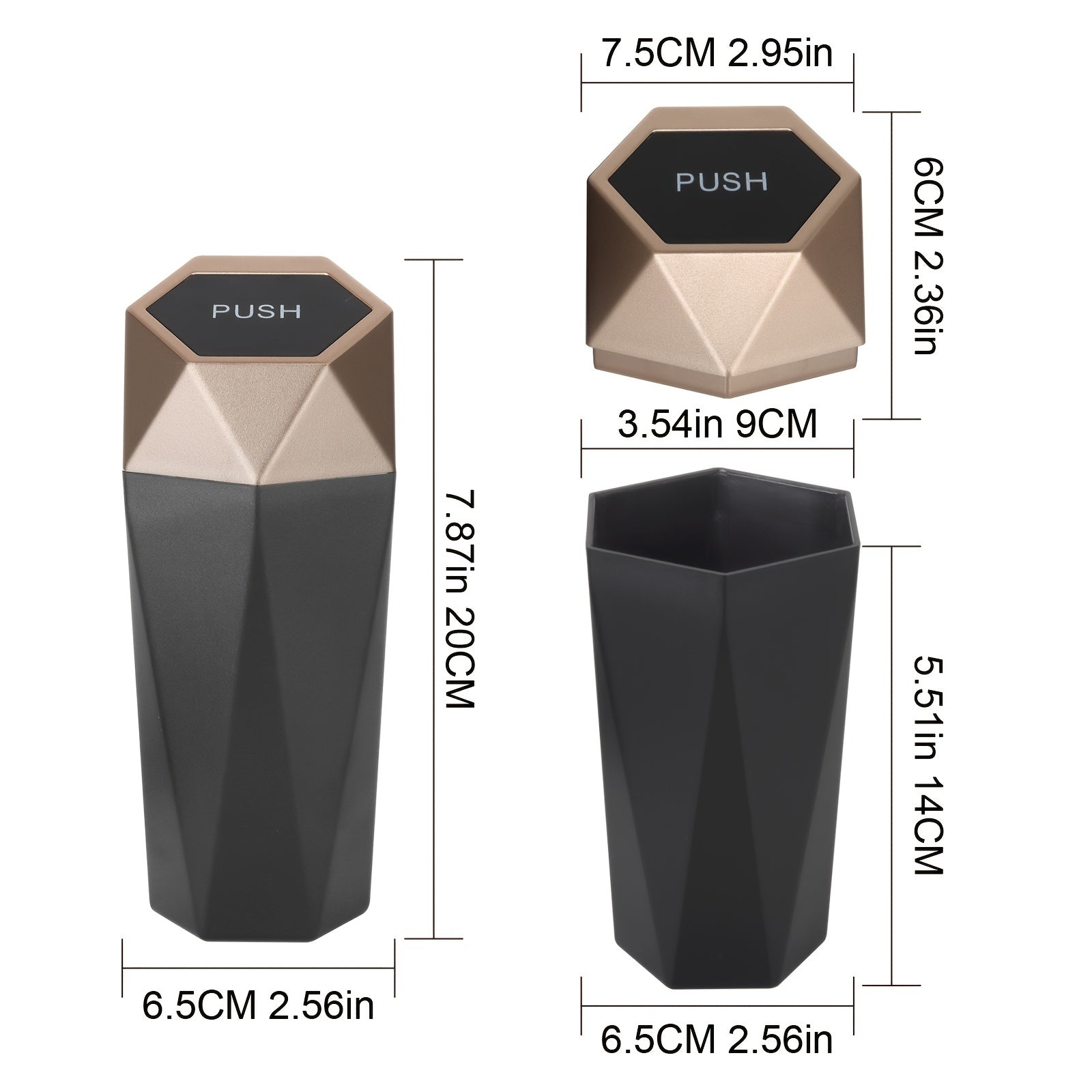 Cubo de basura para coche con tapa, diseño de diamantes, cubo de almacenamiento para vehículos, mini cubo de basura