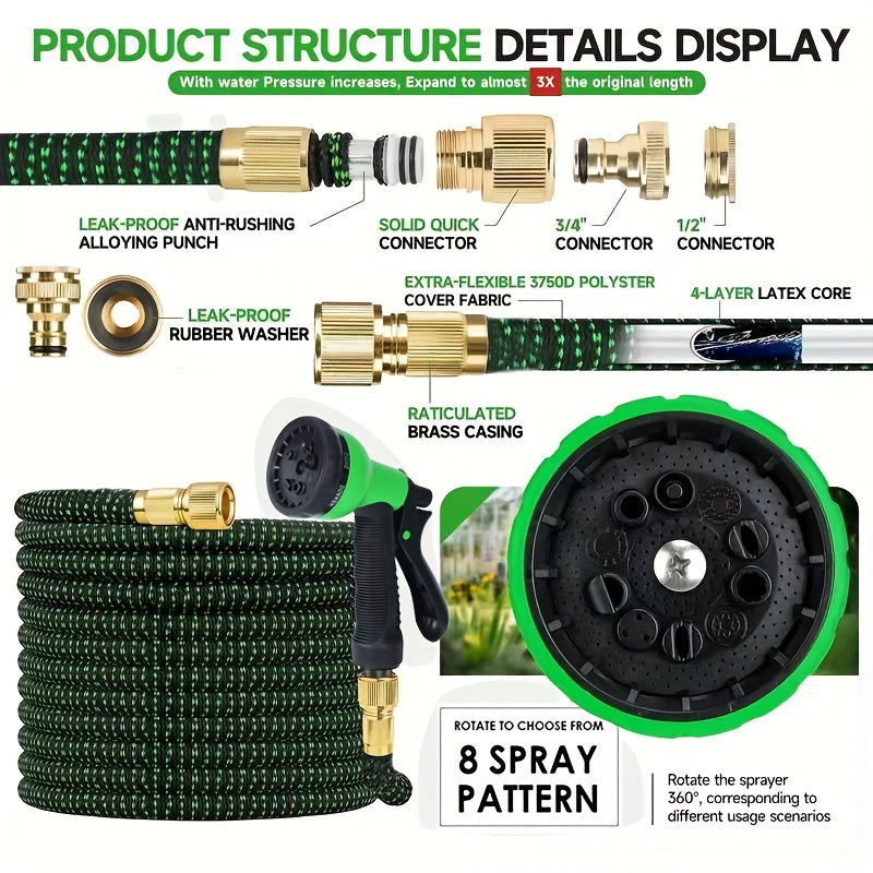 Расширяемый резиновый садовый шланг с герметичными соединителями для полива участка