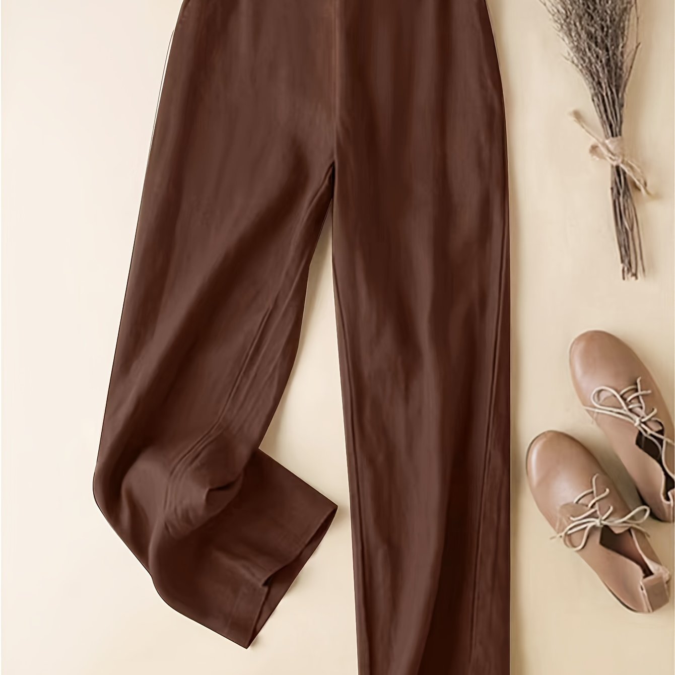 Plus Size Women's Solid Stretch Straight Pants Casual Elastic Waist Summer