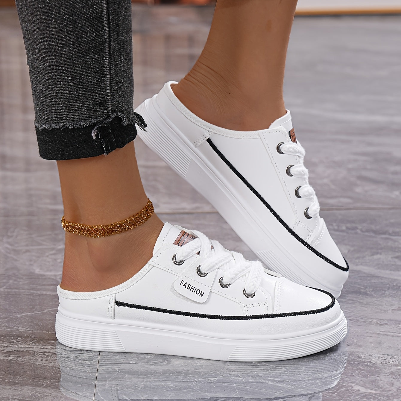 Women's Slip-On Sneakers Casual Flat Shoes with Rubber Sole White Black Brown