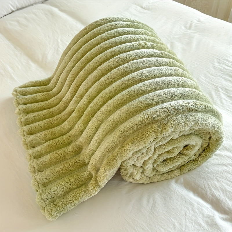 Manta de franela a rayas ligera rosa para sofá, cama, viajes, comodidad en todas las estaciones