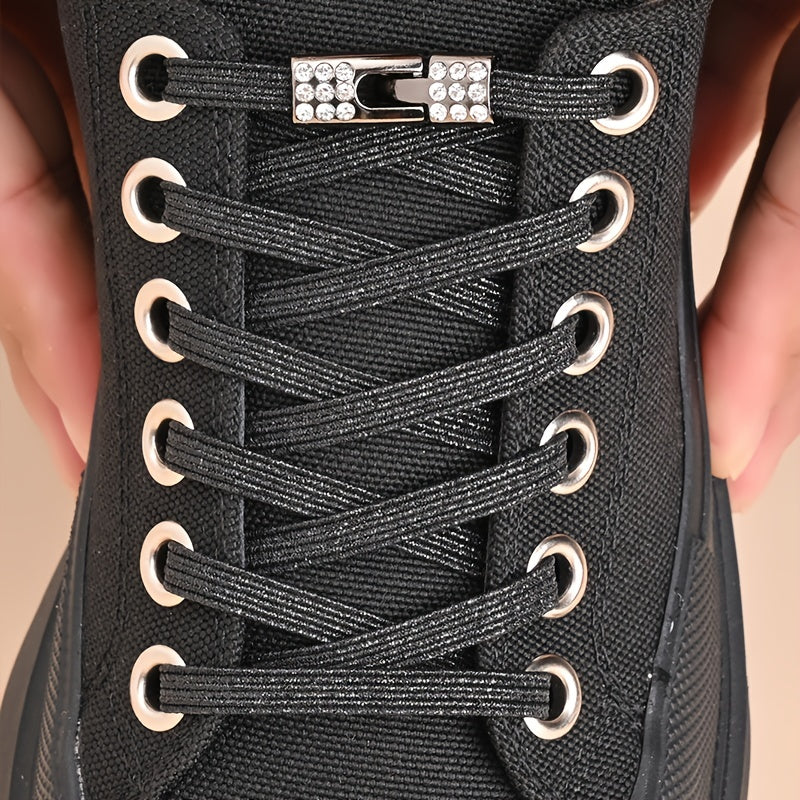 Unisex Elastic Lazy Laces With Rhinestone Buckles for Sneakers and Canvas Shoes