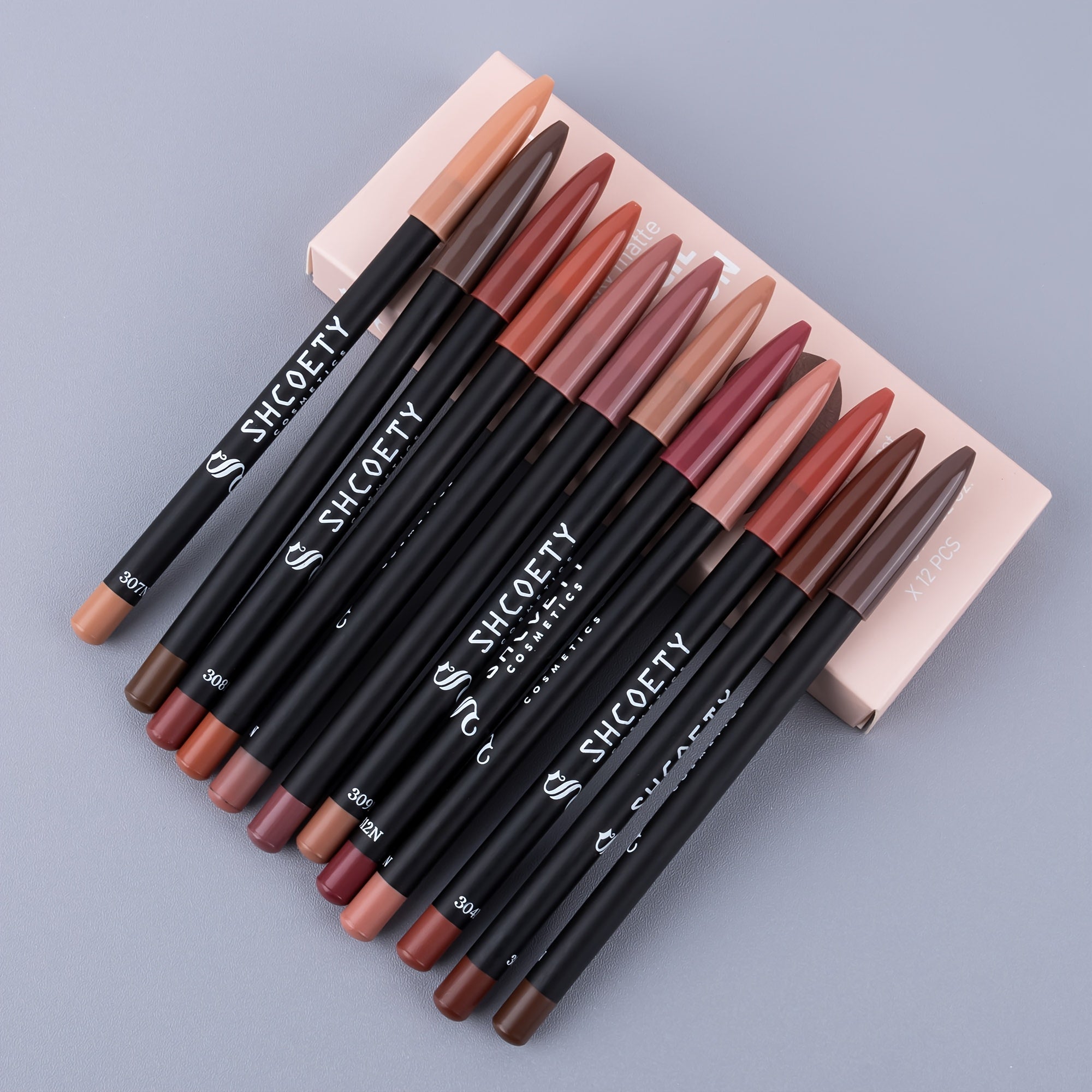 Women Matte Lipstick and Lip Liner Set 12 Colors Long-Lasting Nude