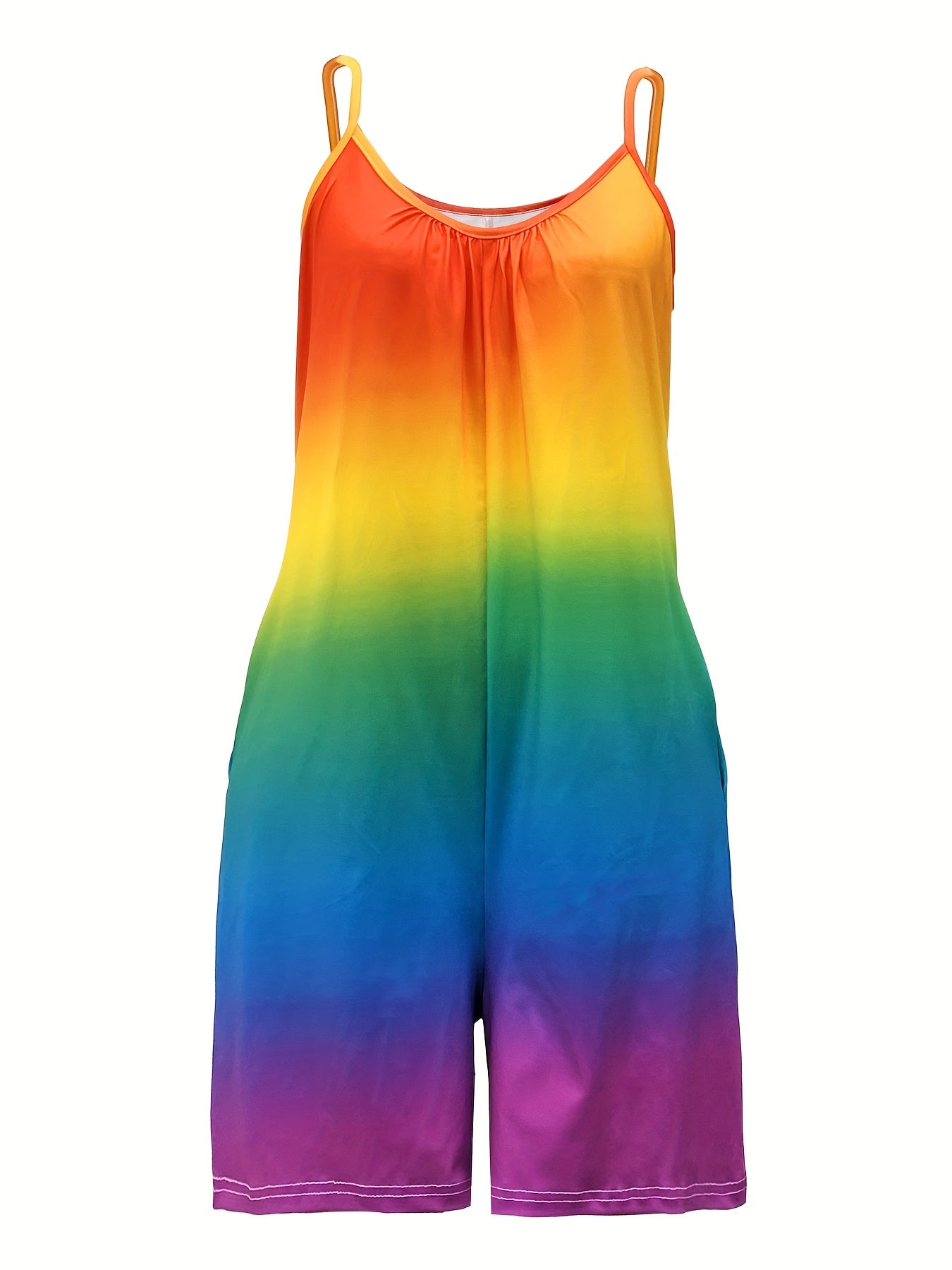 Plus Size Women's Sleeveless Gradient Print Jumpsuit with Pockets and Ruching