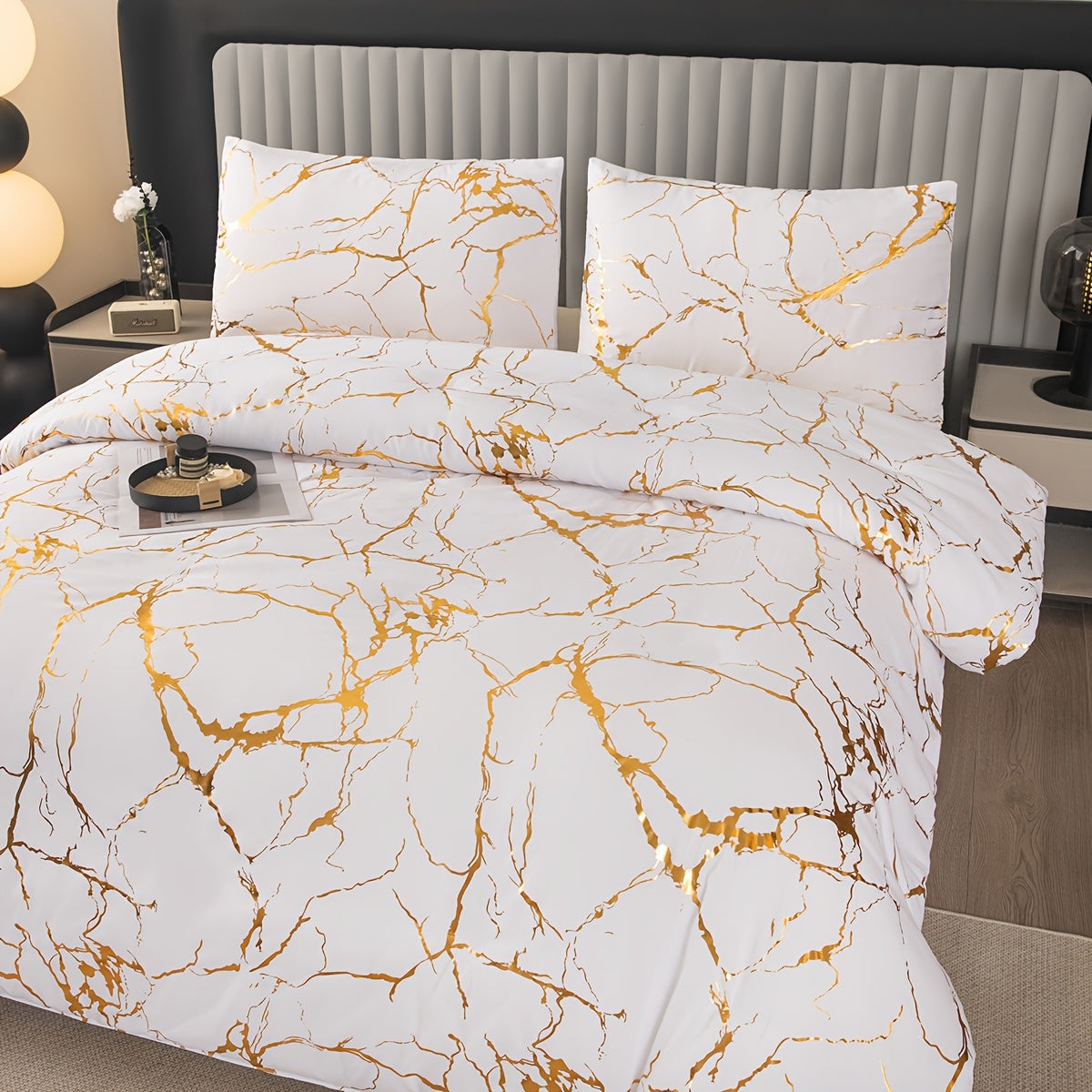 Elegant Marble Pattern Bedding Set in Pink Gray Green Blue Purple Washable Ultra-fine Fiber Duvet Cover 2-3 Piece