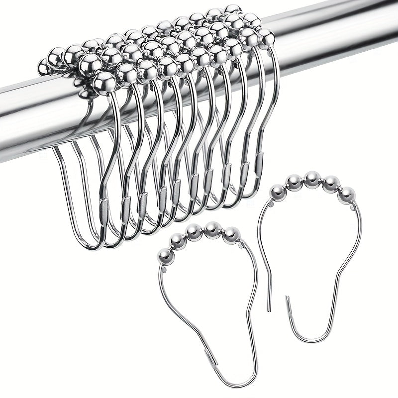 Set of 12 Metal Shower Curtain Hooks with Decorative Beads for Bathroom