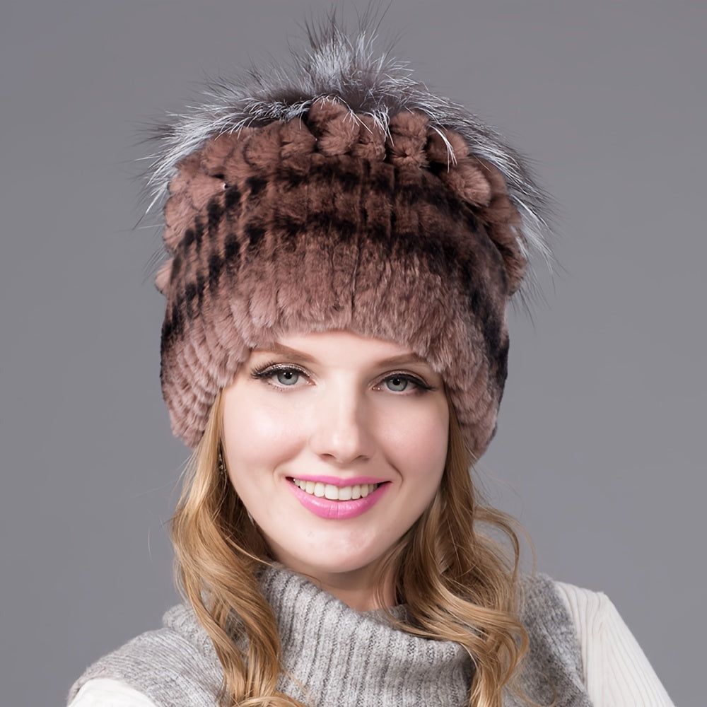 Faux Fur Beanie for Women and Girls Warm Knit Winter Hat