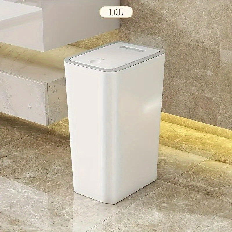 Cubo de basura de cocina rectangular de 12.0 L blanco con control de olores, tapa de presión fácil