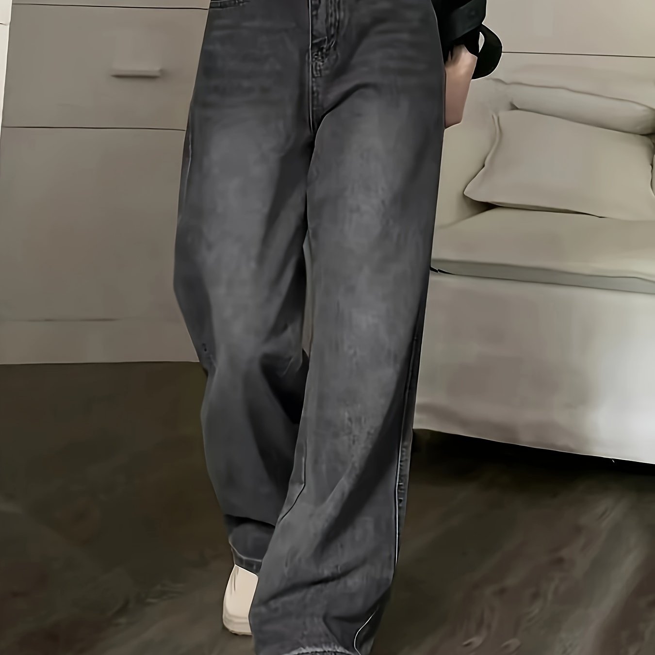 Jeans de estilo vintage para mujer con pierna recta suelta y múltiples bolsillos, pantalones de mezclilla para uso casual