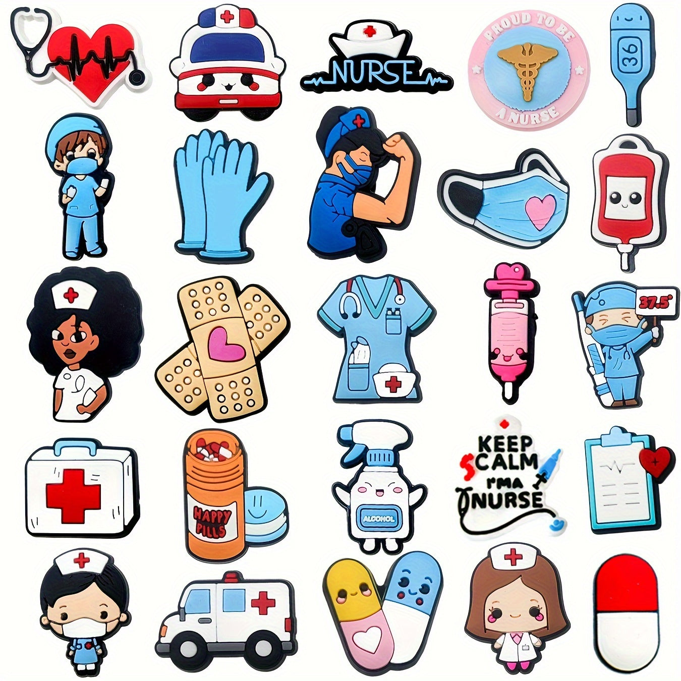 25-to'plam tibbiy poyabzal charm'lari PVC hamshira sog'liqni saqlash ikonlari poyabzal aksessuarlari