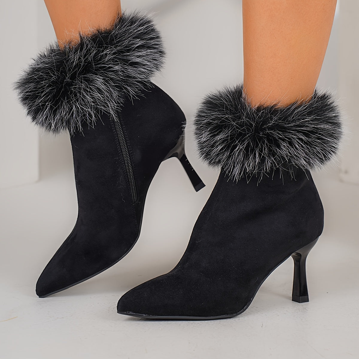 Women's Warm Furry High Heel Booties Versatile Elegant Fashion