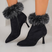 Women's Warm Furry High Heel Booties Versatile Elegant Fashion