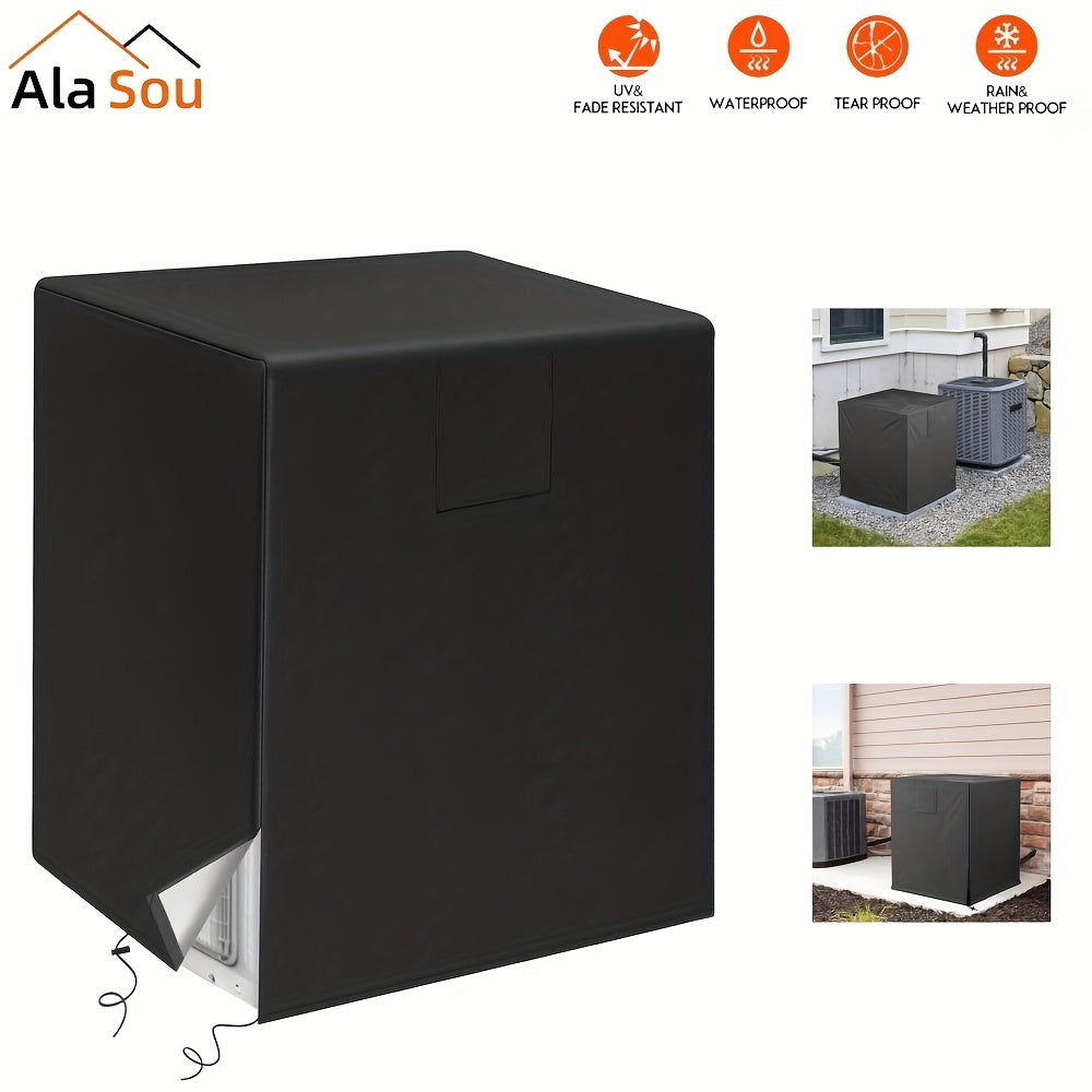 Central Air Conditioner Cover Set Black Waterproof Dustproof Freeze-Resistant with Ventilated Mesh