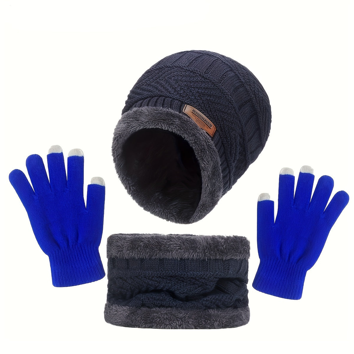 Winter Warm Velvet Hat Scarf Gloves Set for Boys and Girls, Outdoor Riding
