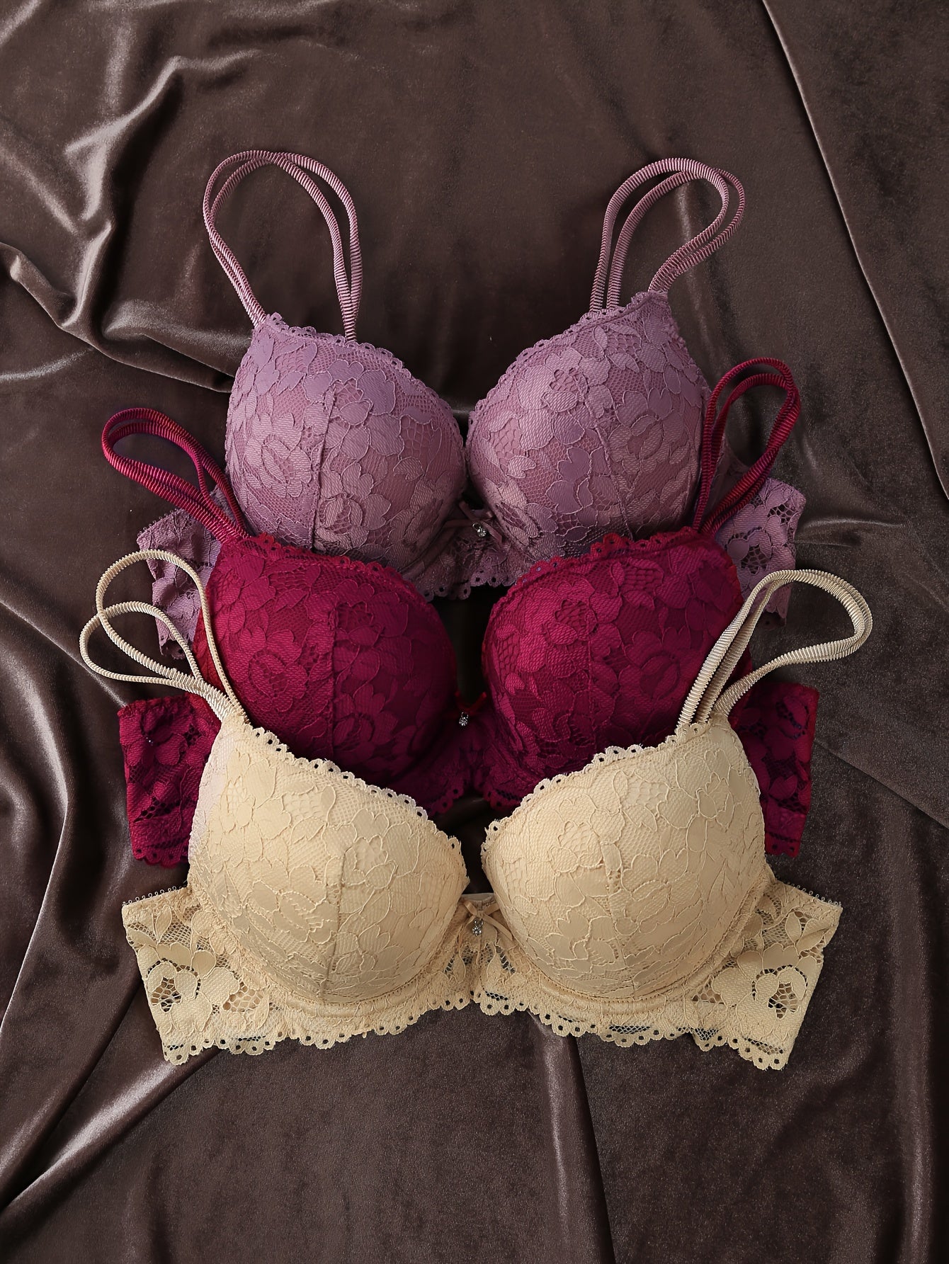 Women's Lace Push-Up Bra Full Coverage Underwire Non-Padded Black White Blue