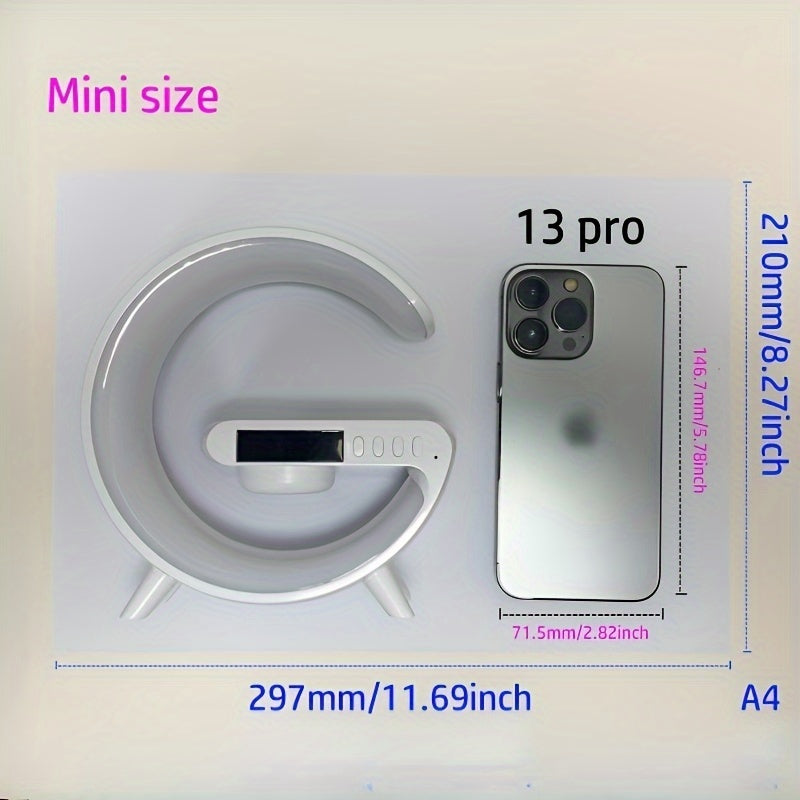 Modern Wireless Speaker with LED Light Desk Lamp Phone Holder Alarm Clock and Wireless Charging Black or White