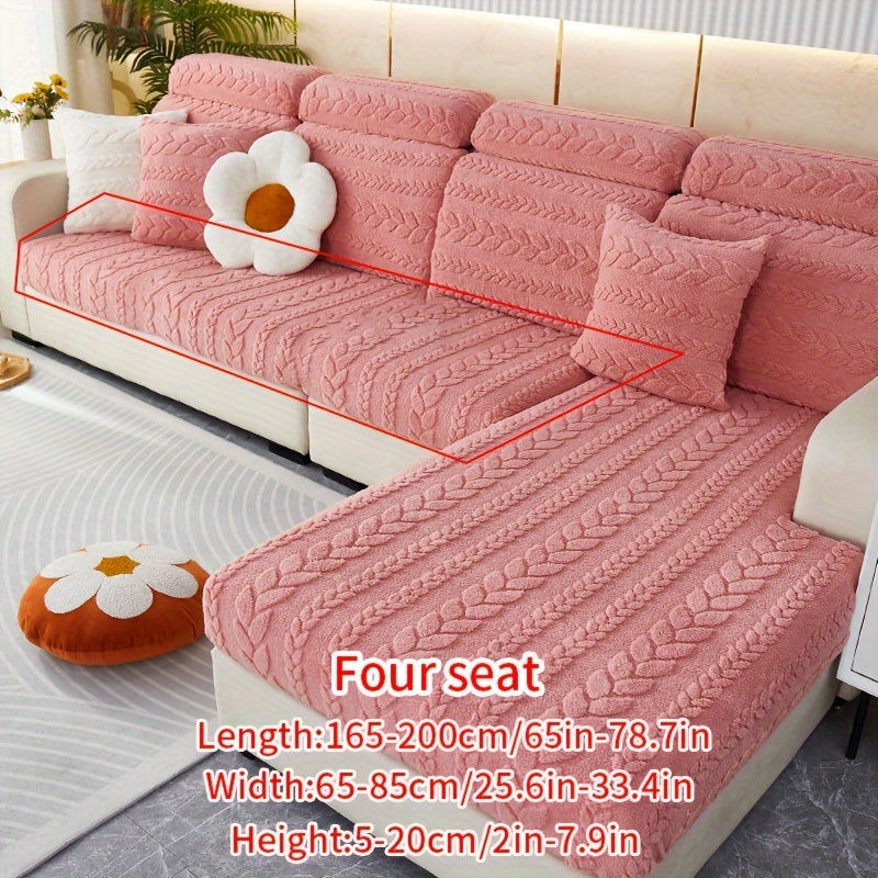 Wheat Sheaf Pattern Plush Sofa Cover Elastic Fit for 1-4 Seater Non-Slip Machine Washable