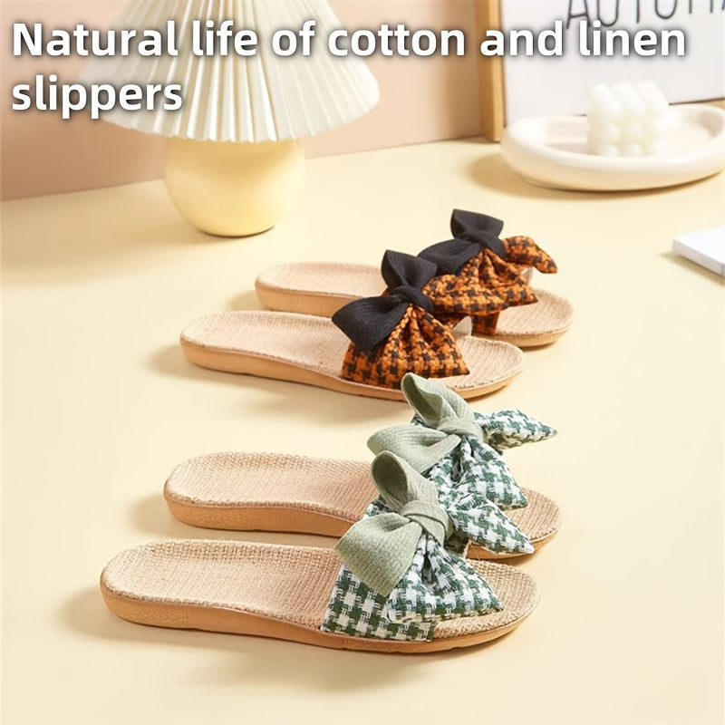 Women Linen Bowknot Slippers Lightweight Indoor Outdoor Home Shoes