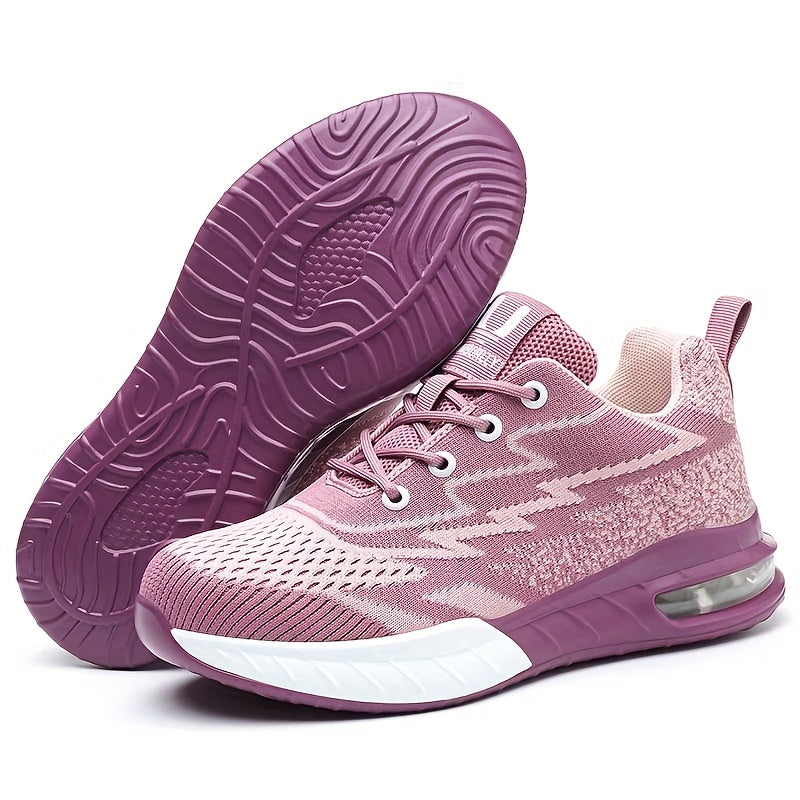 Women's Low-Top Air Cushion Steel Toe Sneakers for Work and Sports Pink Purple