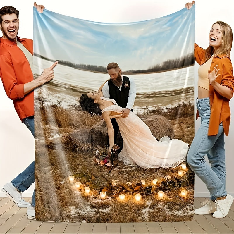 Custom Photo Flannel Throw Blanket Soft Cozy Lounge Couch Bed Gift