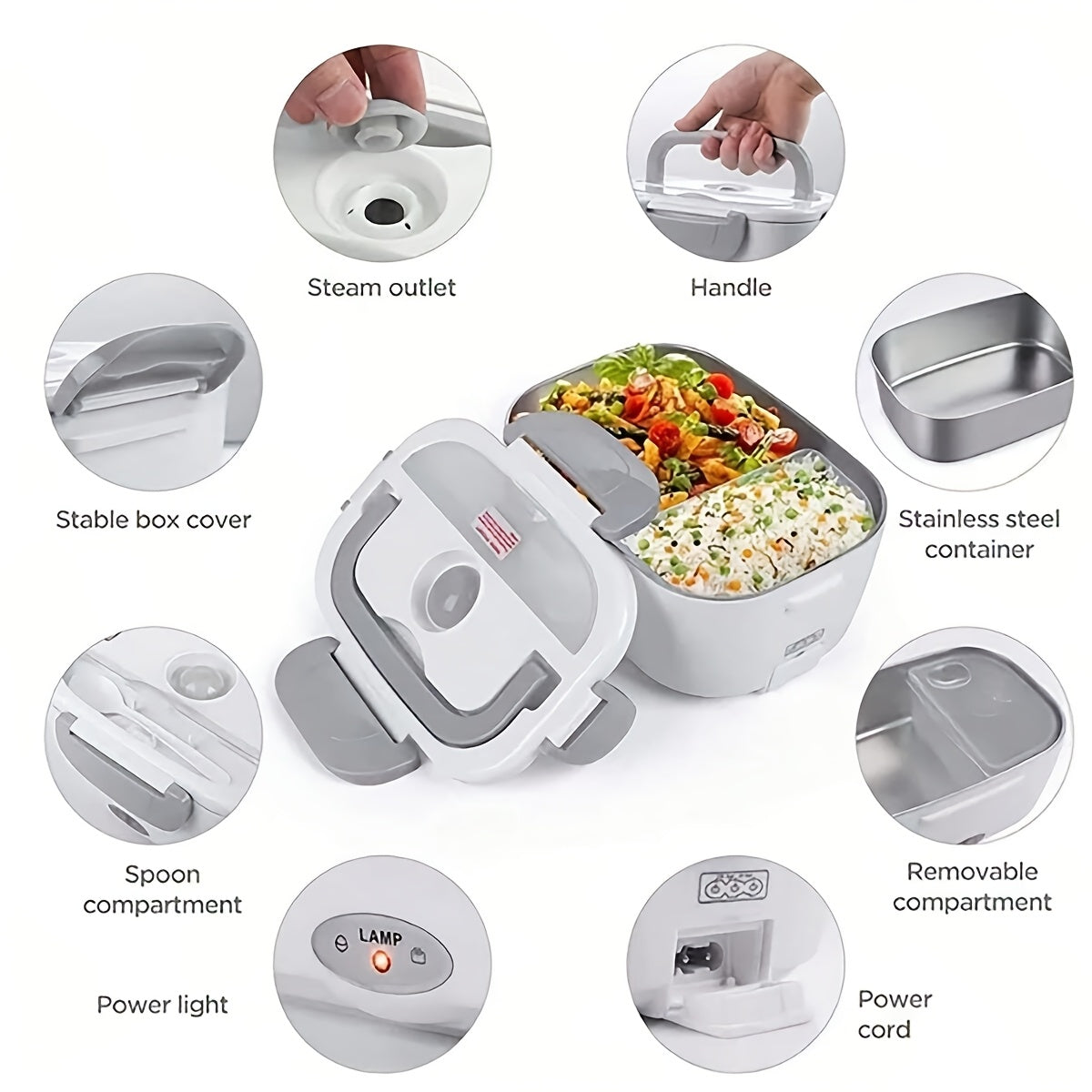 Electric Lunch Box Food Warmer Set 1.5L Portable Travel Car Home Leak Proof Stainless Steel