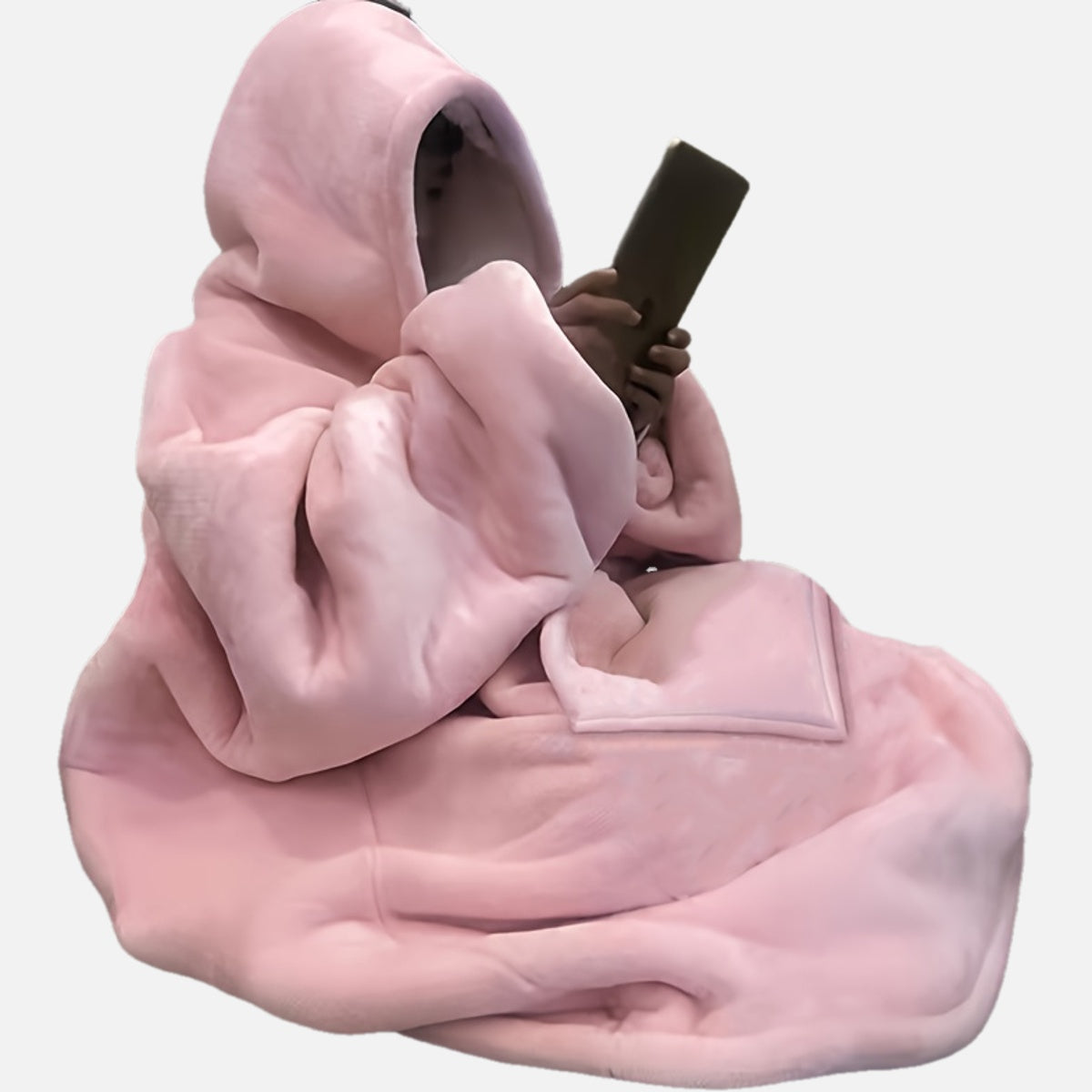 Unisex Sherpa Fleece Wearable Blanket Hoodie with Large Pocket Pink