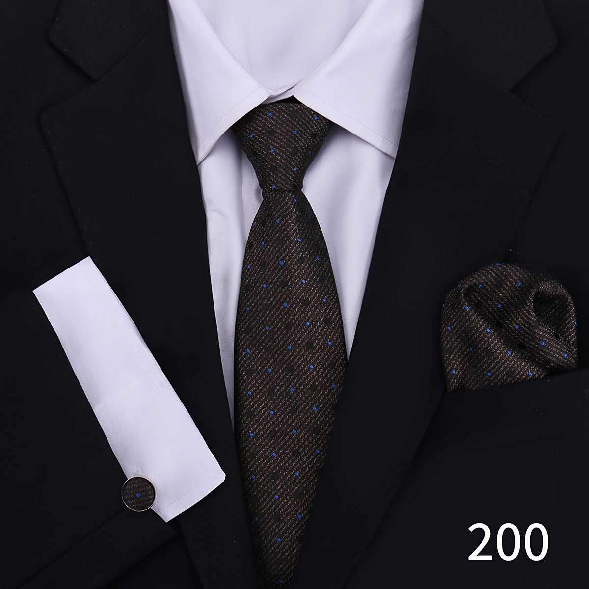 Men's Plaid Tie Set with Cufflinks and Handkerchief for Wedding and Formal Wear