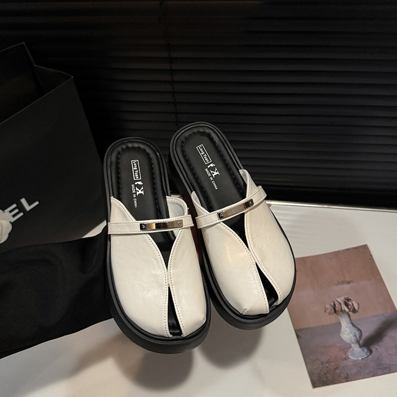 Women Mule Shoes Solid Color Synthetic Cover Platform Heel Summer Casual