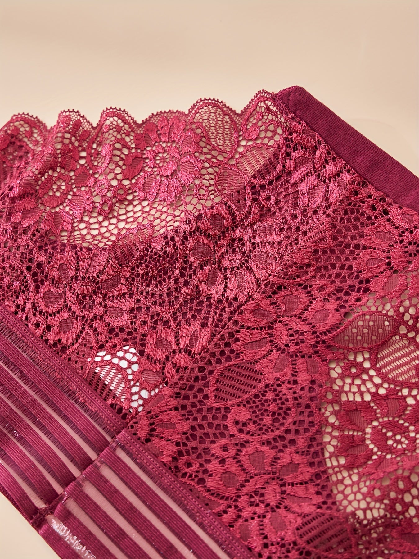 Women's Sheer Striped Lace-Trimmed Nylon Panties Breathable Comfortable