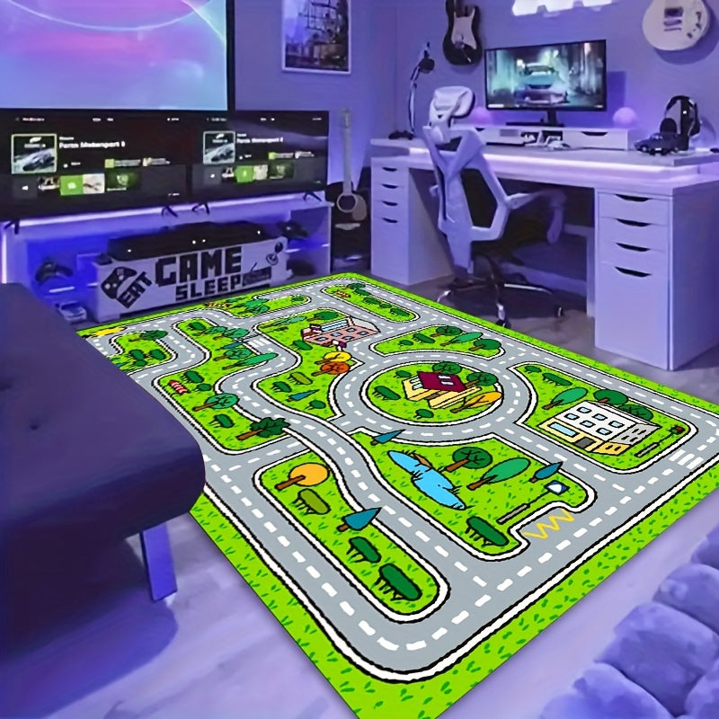 Cute Cartoon Pattern Play Area Rug Non-Slip Washable Floor Mat Multiple Sizes