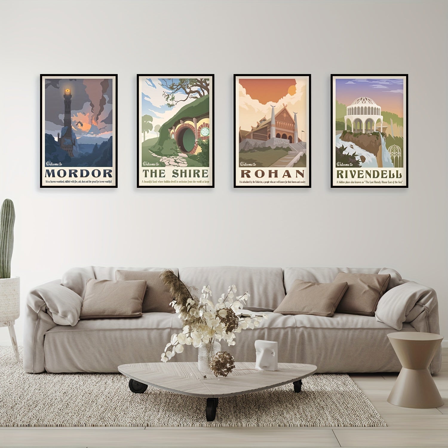 Set of 4 Middle Earth Landscape Canvas Wall Art Posters for Home Decor